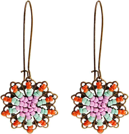 Beaded Flower Drop Earrings