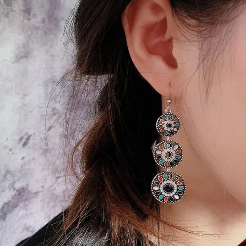 Premium | Blue - Black Boho Ethnic Drop Earrings