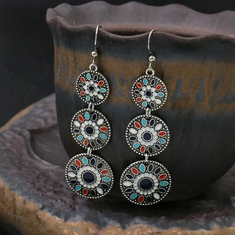 Premium | Blue - Black Boho Ethnic Drop Earrings