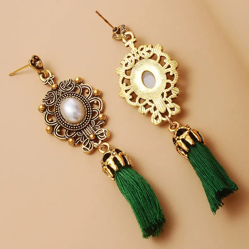 Ethnic Pearl Dangler Earring- Green