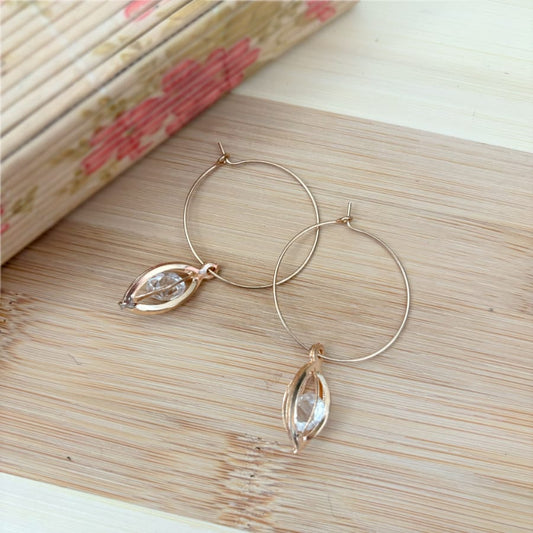 Delicate Gold Hoop earring with quartz