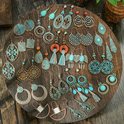 1- Boho Oxidised Earrings - Hoop Floral Earrings