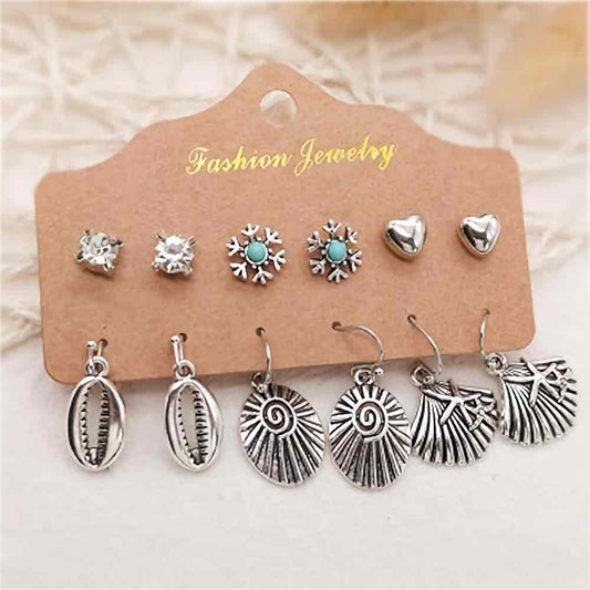 Seashell silver earrings combo - 6 piece