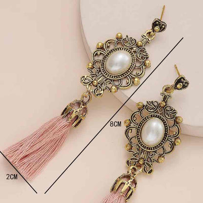 Premium | Ethnic Pearl Dangler Earring - Pink