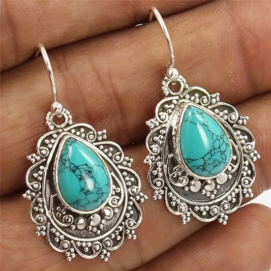 Ethnic Turquoise Evening Rain Drop Earrings