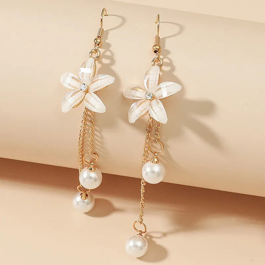 Ethnic Flower Danglers - White