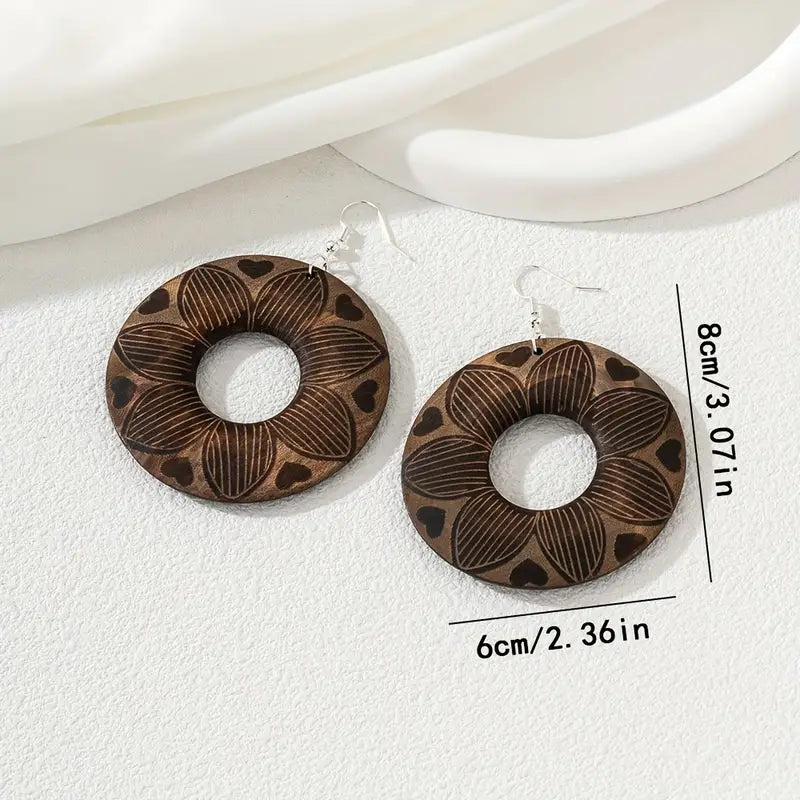 Boho Wood Work | Exagerated Giant Flower Wheel Earrings