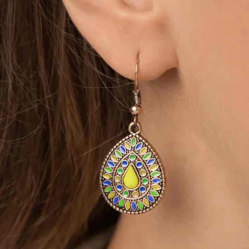 Premium | Lemon Yellow  - Antique Teardrop Earrings - Ethnic