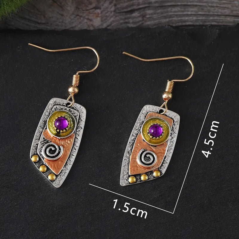 Front view of an earrings - Antique Earrings - Boho Purple Stone Earrings - Zuzus Trove