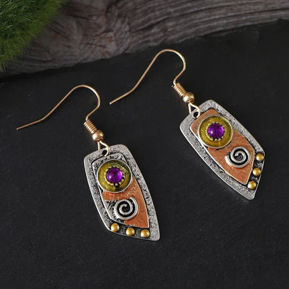 Front view of an earrings - Antique Earrings - Boho Purple Stone Earrings - Zuzus Trove