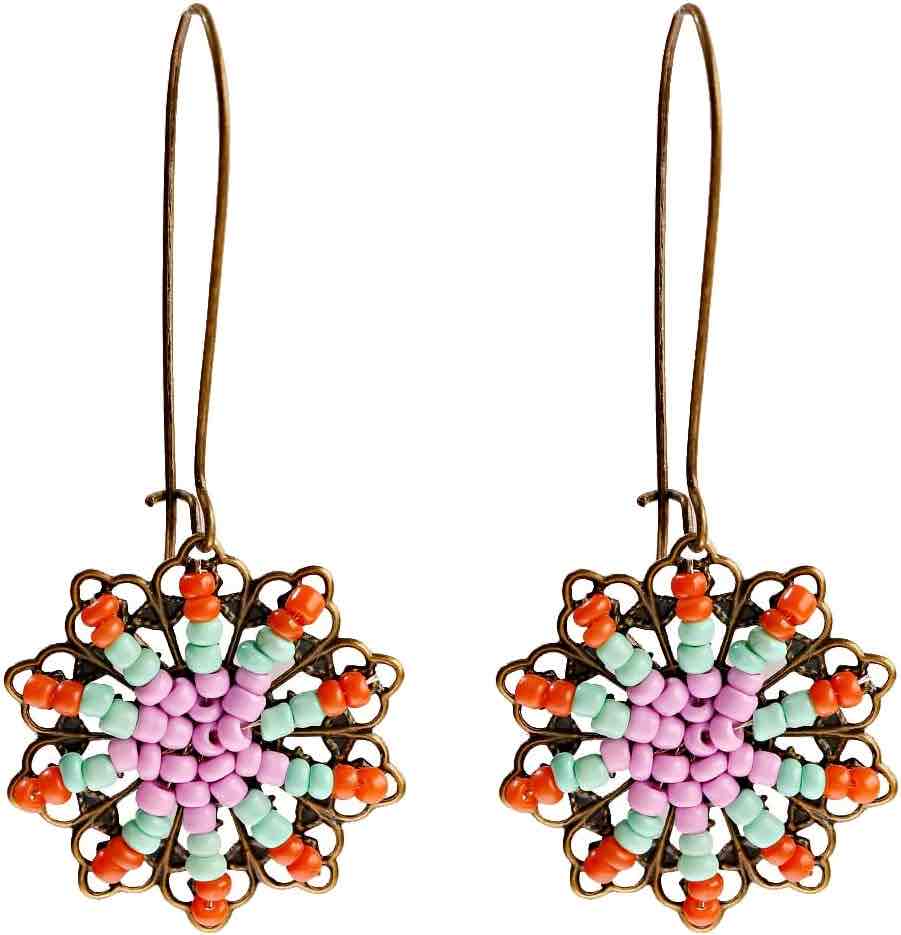 Front view of an earrings - Beaded Flower Drop Earrings - Zuzus Trove