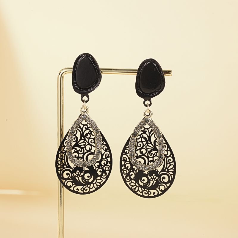 Front view of an earrings - Black Earrings - Evening Teardrop Earrings - Zuzus Trove