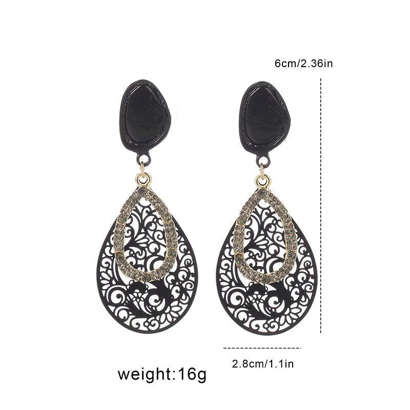 Front view of an earrings - Black Earrings - Evening Teardrop Earrings - Zuzus Trove