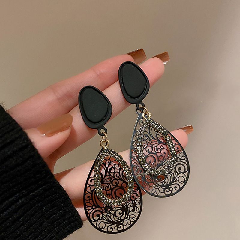 Front view of an earrings - Black Earrings - Evening Teardrop Earrings - Zuzus Trove