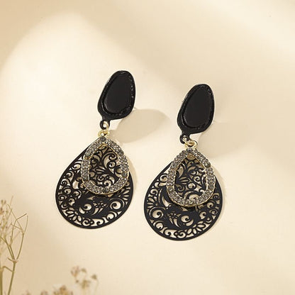 Front view of an earrings - Black Earrings - Evening Teardrop Earrings - Zuzus Trove