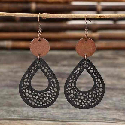 Front view of an earrings - Black Earrings - Western Wood Earrings - Zuzus Trove