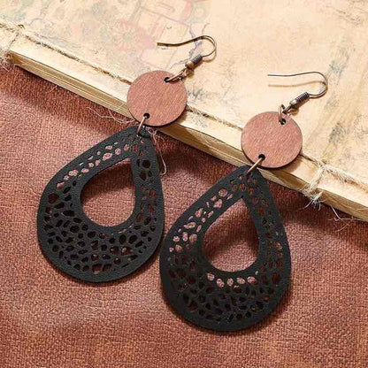 Front view of an earrings - Black Earrings - Western Wood Earrings - Zuzus Trove