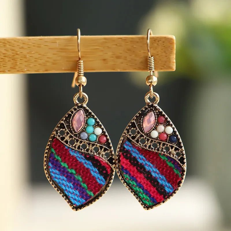 Front view of an earrings - Blue and Pink Threaded Stone Earrings - Zuzus Trove