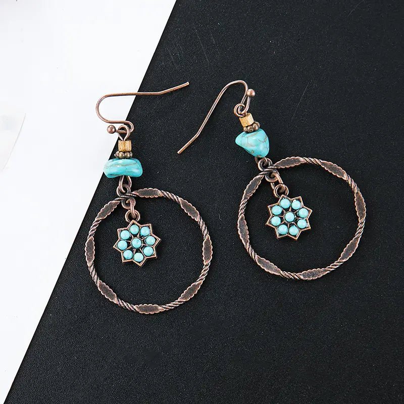 Image of an earring - Blue flower hoop Earrings - Western Earrings by Zuzus Trove