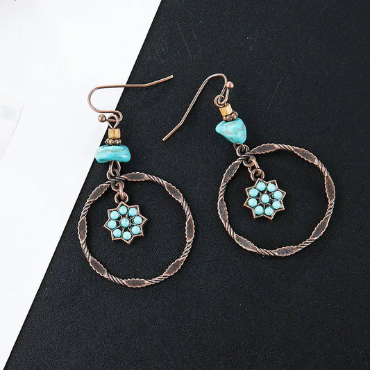 Front view of an earrings - Blue flower hoop Earrings - Western Earrings - Zuzus Trove