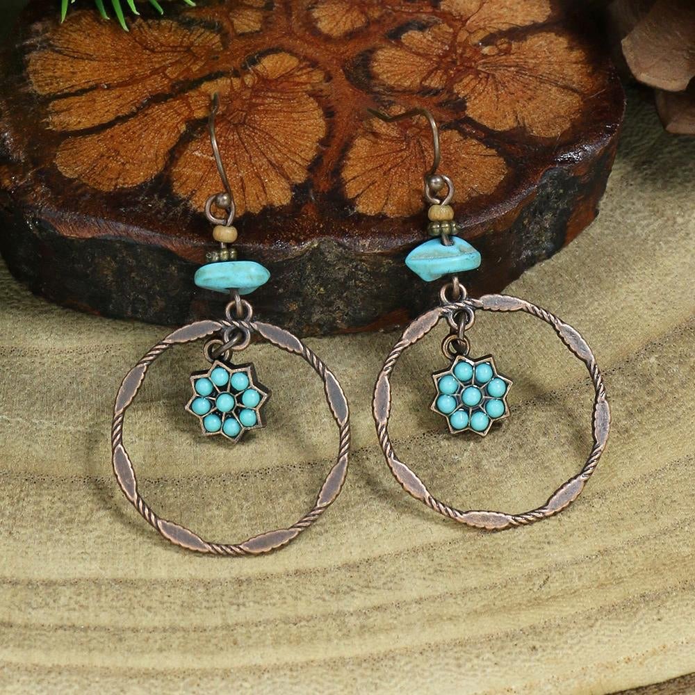 Image of an earring - Blue flower hoop Earrings - Western Earrings by Zuzus Trove