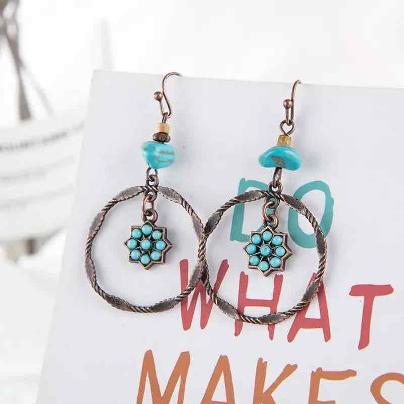 Image of an earring - Blue flower hoop Earrings - Western Earrings by Zuzus Trove