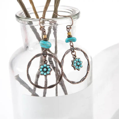 Image of an earring - Blue flower hoop Earrings - Western Earrings by Zuzus Trove