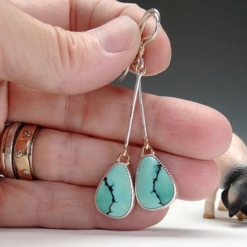 Front view of an earrings - Blue Stone Earrings - Dangle Drop Earrings - Zuzus Trove