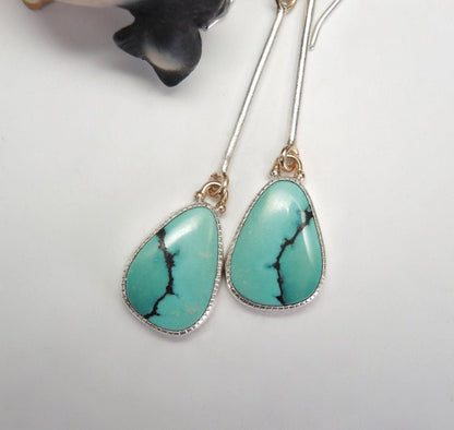 Front view of an earrings - Blue Stone Earrings - Dangle Drop Earrings - Zuzus Trove