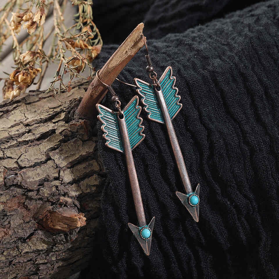 Front view of an earrings - Boho Cupids Arrow Oxidised silver - Zuzus Trove