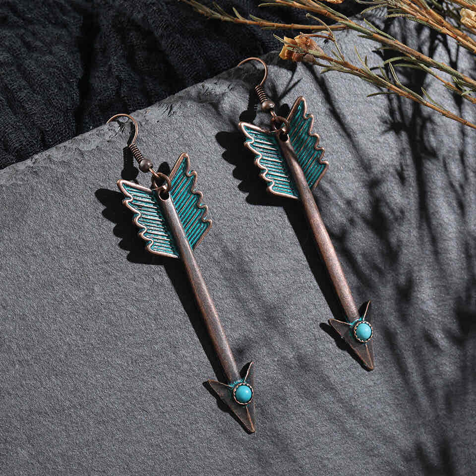 Front view of an earrings - Boho Cupids Arrow Oxidised silver - Zuzus Trove