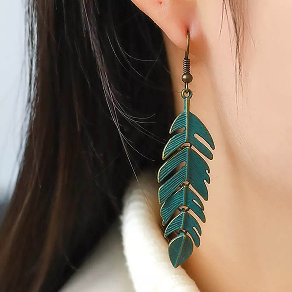 Front view of an earrings - Boho Leaf Earrings - Style 3 - Zuzus Trove