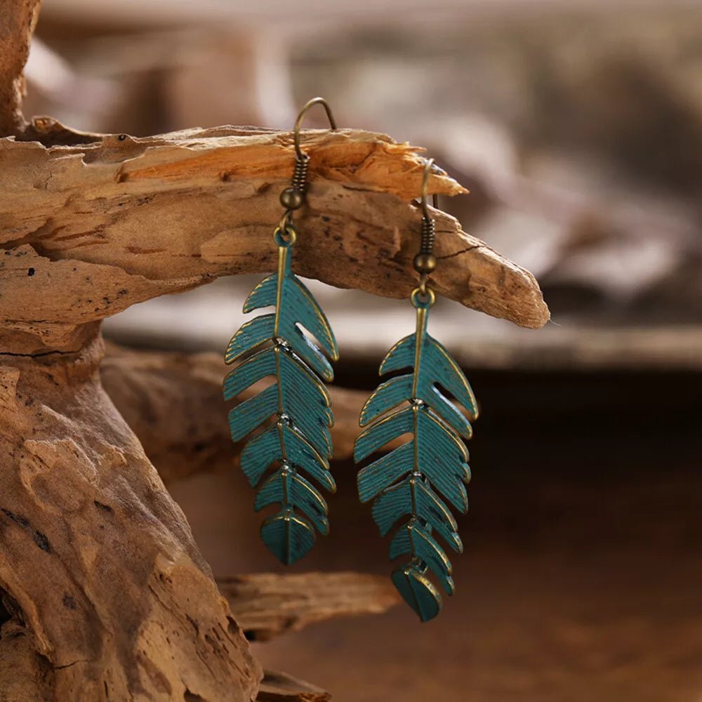 Front view of an earrings - Boho Leaf Earrings - Style 3 - Zuzus Trove