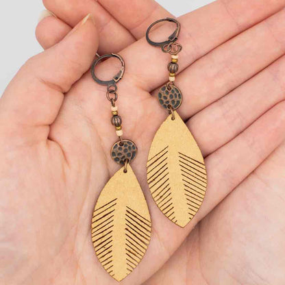 Front view of an earrings - Boho Leaf Earrings - Zuzus Trove