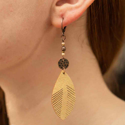 Front view of an earrings - Boho Leaf Earrings - Zuzus Trove