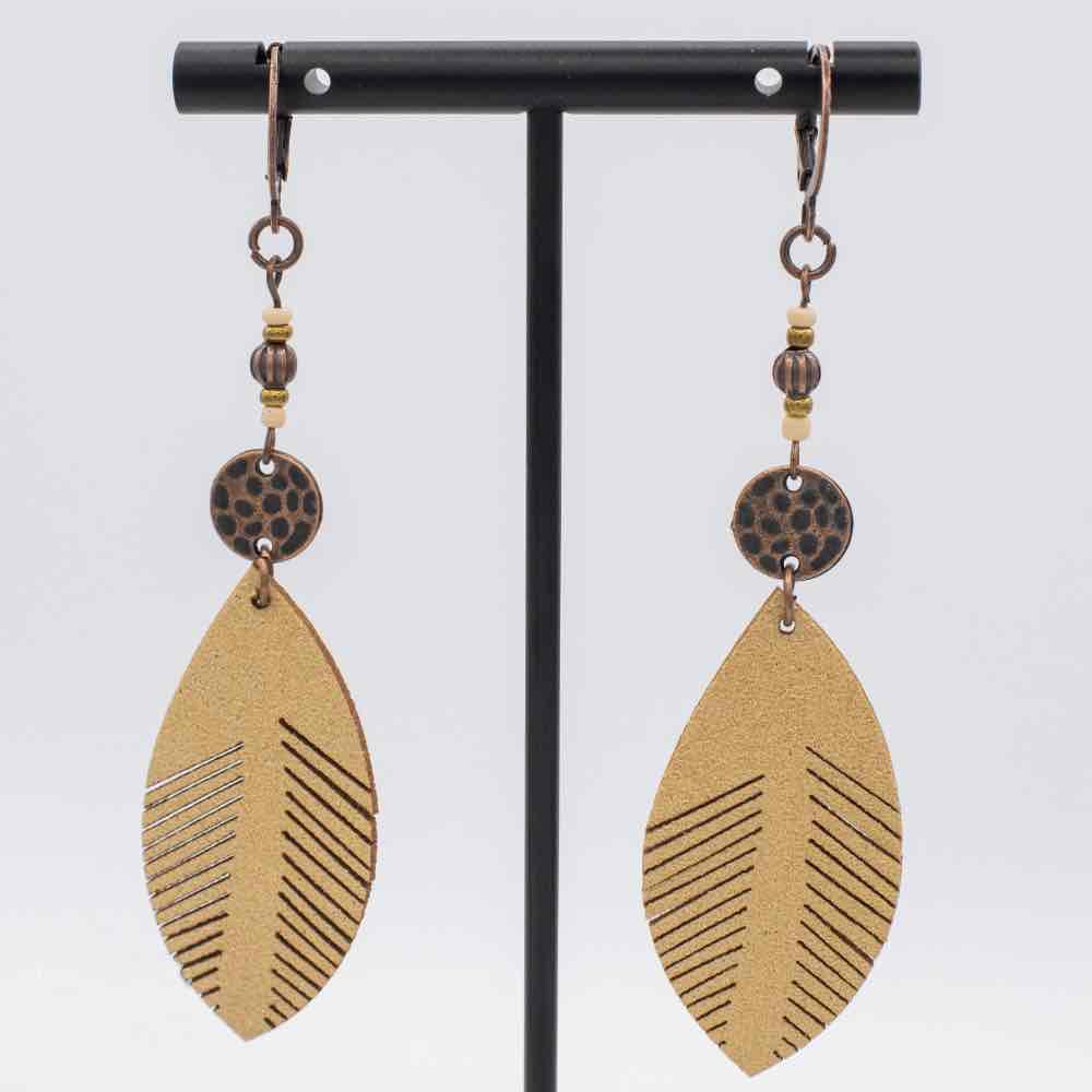 Front view of an earrings - Boho Leaf Earrings - Zuzus Trove