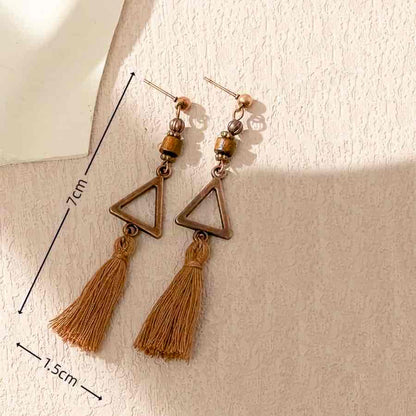 Front view of an earrings - Boho Triangle Tassel Earrings - Zuzus Trove