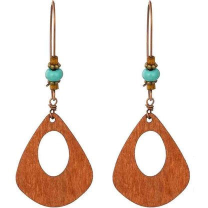 Front view of an earrings - Boho - Wooden Earrings - Long Earrings (Oval Cut) - Zuzus Trove