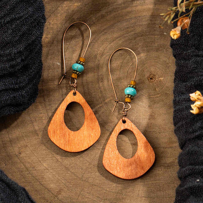 Front view of an earrings - Boho - Wooden Earrings - Long Earrings (Oval Cut) - Zuzus Trove