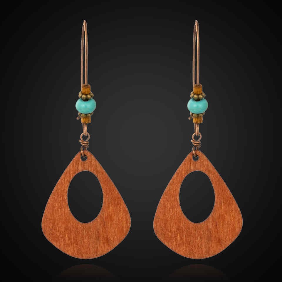 Front view of an earrings - Boho - Wooden Earrings - Long Earrings (Oval Cut) - Zuzus Trove