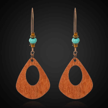 Front view of an earrings - Boho - Wooden Earrings - Long Earrings (Oval Cut) - Zuzus Trove