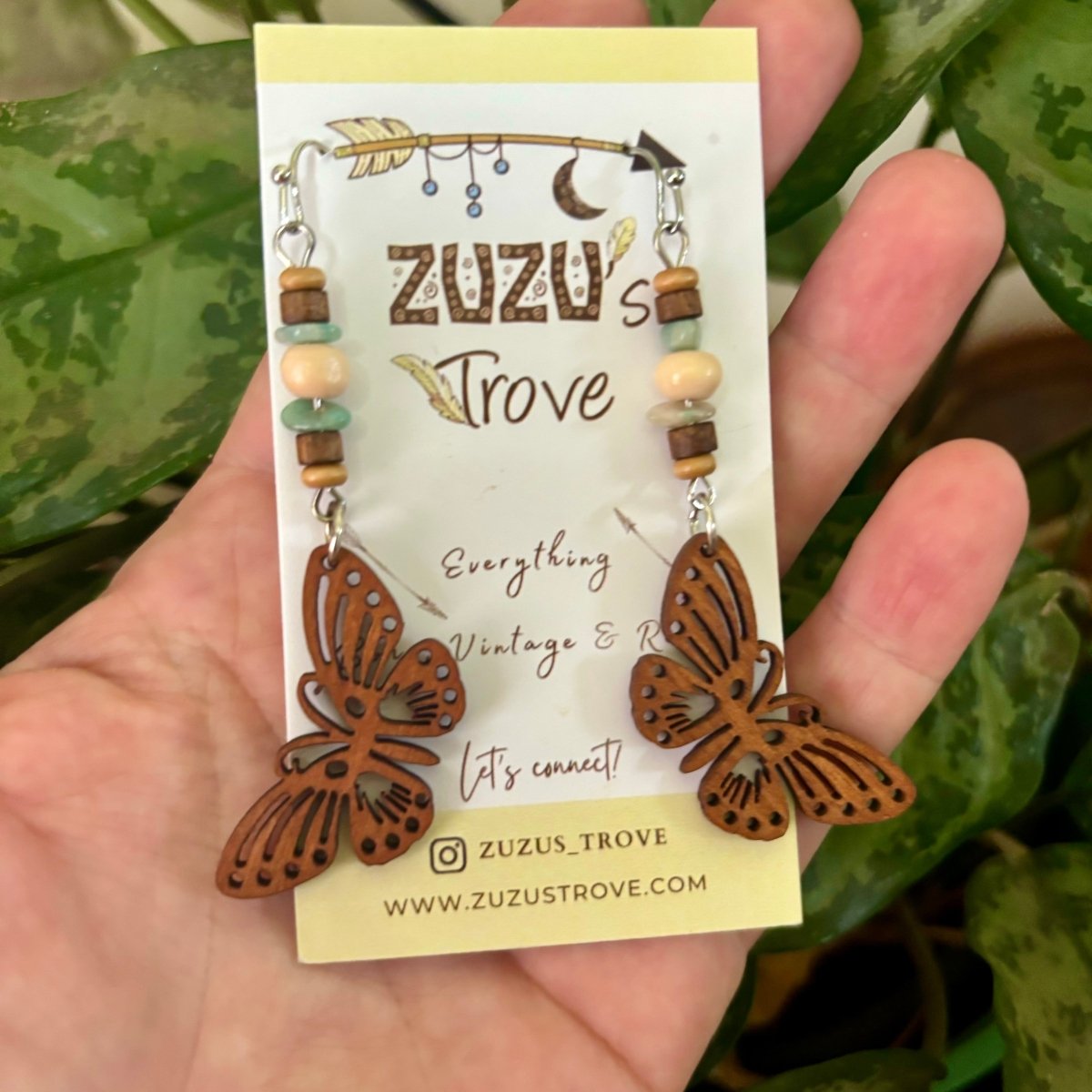 Image of an earring - Butterfly Earrings - Boho Wood Earrings - Style 1 by Zuzus Trove