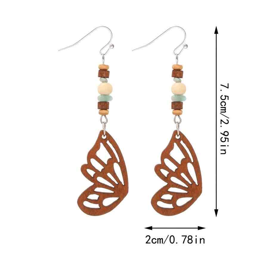 Front view of an earrings - Butterfly Earrings - Boho Wood Earrings - Zuzus Trove - Style 2 - Zuzus Trove