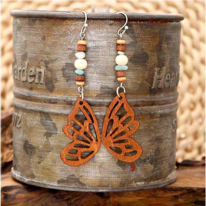 Front view of an earrings - Butterfly Earrings - Boho Wood Earrings - Zuzus Trove - Style 2 - Zuzus Trove