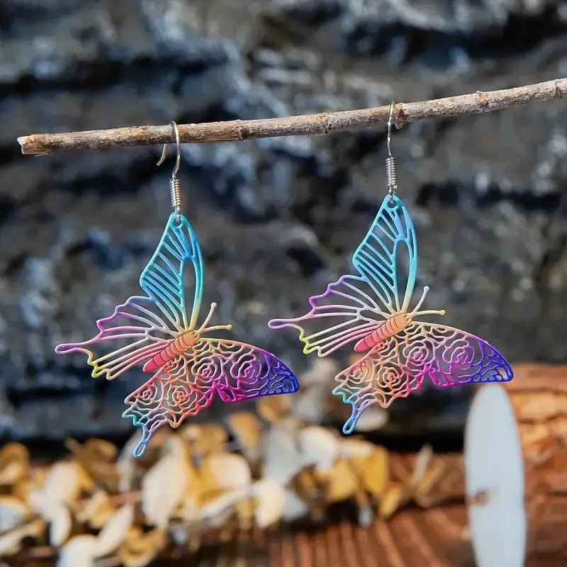 Front view of an earrings - Butterfly Earrings - Korean Style Rainbow colour - Style 1 - Zuzus Trove - Zuzus Trove