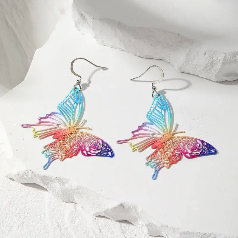 Front view of an earrings - Butterfly Earrings - Korean Style Rainbow colour - Style 1 - Zuzus Trove - Zuzus Trove