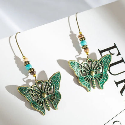 Front view of an earrings - Butterfly Earrings - Premium Boho Oxidised Earrings - Green - Zuzus Trove - Zuzus Trove