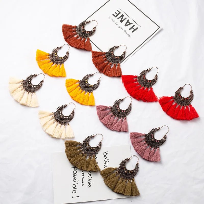 Front view of an earrings - Colourful Tassel Earrings - Zuzus Trove