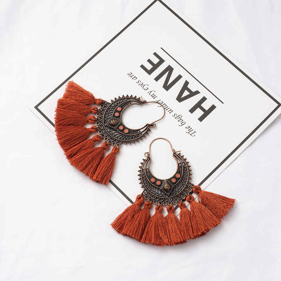 Front view of an earrings - Colourful Tassel Earrings - Zuzus Trove