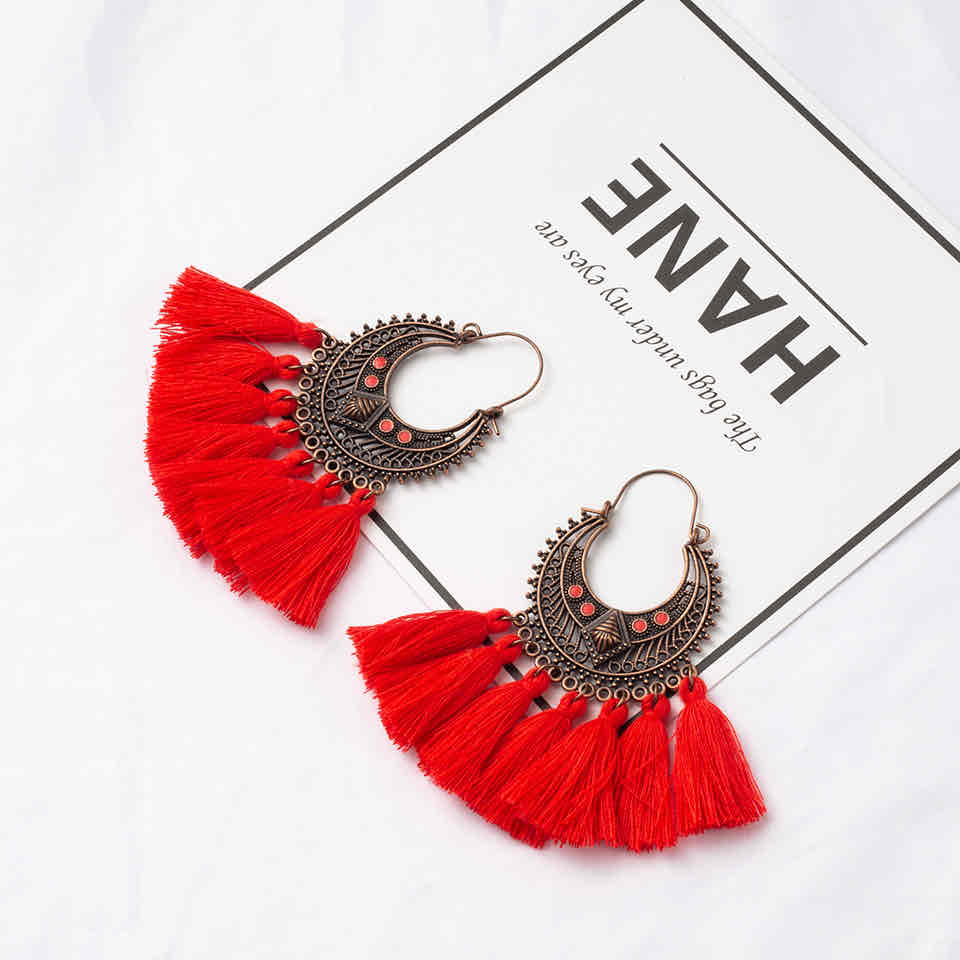 Front view of an earrings - Colourful Tassel Earrings - Zuzus Trove